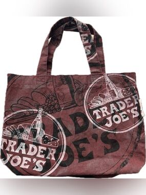 🍷🧀Rare Vtg 2000s Trader Joe's Burgundy Tote Bag Made In USA Lowell MA